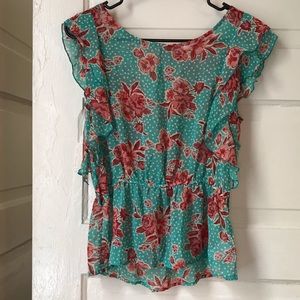 Floral Blouse, Short Sleeve Shirt, Sheer